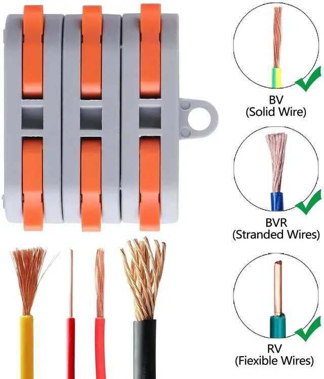 Alt view image 4 of 5 - 60 pcs XHF Colourful Conductor Compact Connectors Lever Connectors Nuts, Electrical Wire Terminals for Any Circuit Inline Splices 28-12 AWG (SPL-1)
