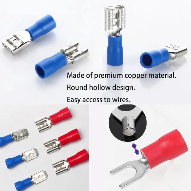 Alt view image 4 of 7 - 280PCS Crimp Connectors, 2.8mm 4.8mm 6.3mm Male and Female Spade Connector kit, 15 Types Crimp Terminals Electrical Connectors, Electrical Terminals Includes Spade Ring Fork Wire Connectors