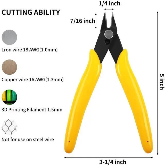 Alt view image 2 of 7 - 5pcs Micro Flush Cutters, Wire Cutter with Internal Spring, Diagonal Cutters for Electronics, Heating Wire, Model Sprue, Soft Copper Wire Snips, 5 Inches, Yellow