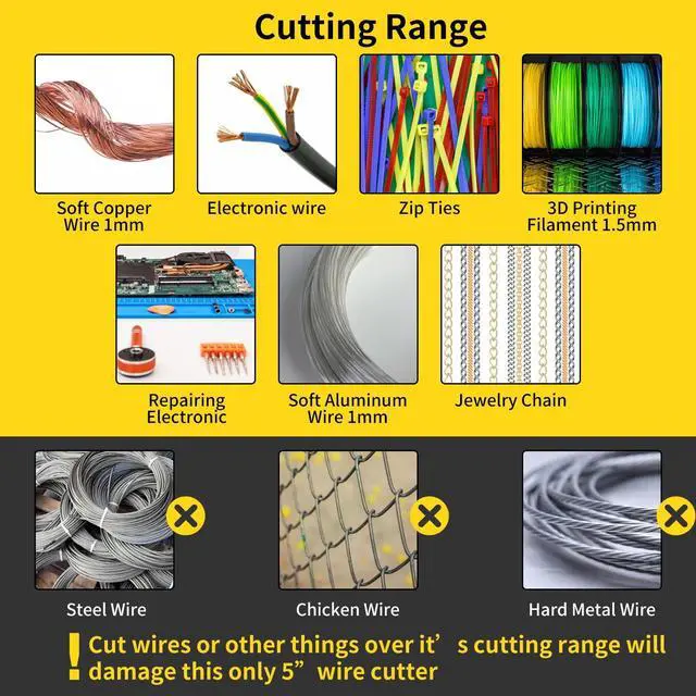 Alt view image 7 of 7 - 5pcs Micro Flush Cutters, Wire Cutter with Internal Spring, Diagonal Cutters for Electronics, Heating Wire, Model Sprue, Soft Copper Wire Snips, 5 Inches, Yellow