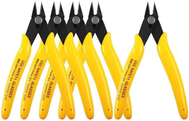 Main image of 5pcs Micro Flush Cutters, Wire Cutter with Internal Spring, Diagonal Cutters for Electronics, Heating Wire, Model Sprue, Soft Copper Wire Snips, 5 Inches, Yellow