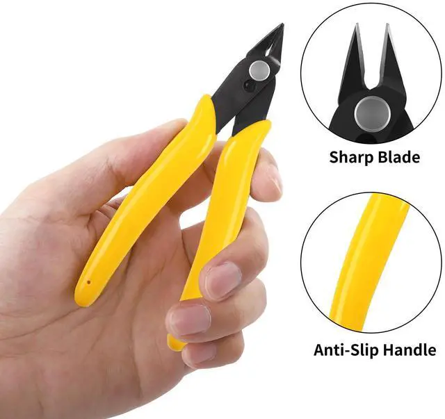 Alt view image 3 of 7 - 5pcs Micro Flush Cutters, Wire Cutter with Internal Spring, Diagonal Cutters for Electronics, Heating Wire, Model Sprue, Soft Copper Wire Snips, 5 Inches, Yellow