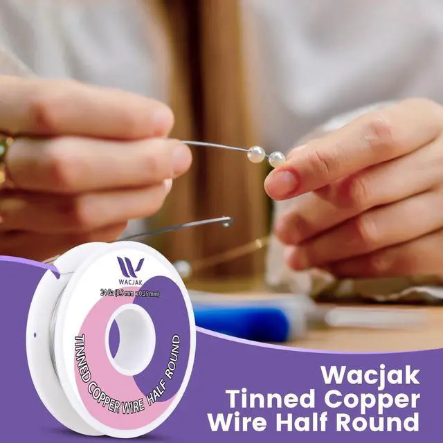 Alt view image 5 of 7 - 24 Ga 100Ft Tinned Half Hard Copper Half Round Wire 0.51mm x 0.25mm - Grayish Silver Finish, 1.3oz, Ideal for Crafting & Electronics