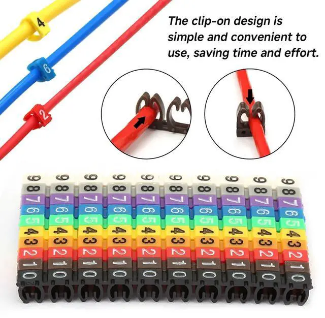 Alt view image 2 of 7 - Wire Number Tube Cable Marker, 0.3 x 0.2in Colorful Clip on Wire Marker, Digital Number Wire Numbering Marker, Plastic Cable Numbering Marker Tube for Wires Management, 100Pcs