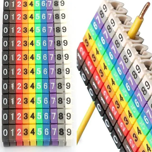 Main image of Wire Number Tube Cable Marker, 0.3 x 0.2in Colorful Clip on Wire Marker, Digital Number Wire Numbering Marker, Plastic Cable Numbering Marker Tube for Wires Management, 100Pcs