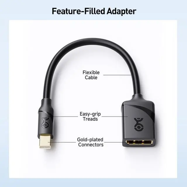 Alt view image 7 of 7 - 32.4Gbps 8K Mini DisplayPort to DisplayPort 1.4 Adapter (Mini DP to DP 1.4) in Black - 8K@60Hz, 4K@240Hz Resolution Ready - Thunderbolt and Thunderbolt 2 Port Compatible