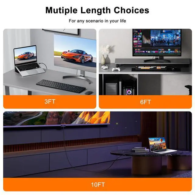 Alt view image 6 of 7 - 4K DisplayPort to HDMI Cable 3FT, 4K@30Hz, 2K@60Hz, 1080P Full HD, Uni-Directional DP 1.2 Computer to HDMI 1.4 Screen Cable, Compatible with NVIDIA, AMD, HP, Monitor, Projector, Desktop