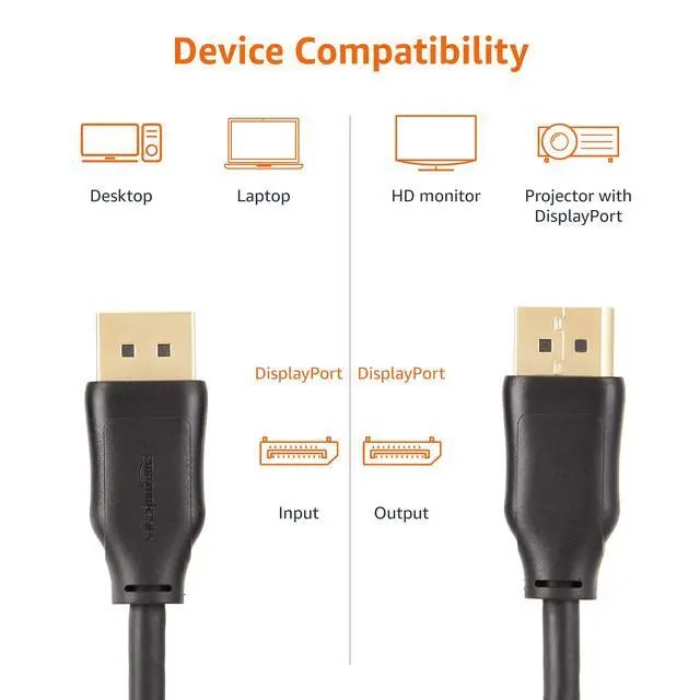 Alt view image 4 of 7 - DisplayPort to DisplayPort 1.2 Cable, 4K@60Hz, 2K@165Hz, 2K@144Hz Video Resolution, Gold-Plated Connectors, 3 Feet, Black