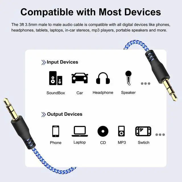 Alt view image 6 of 7 - AUX Cord for Car, 7 Pack 3.5mm Auxiliary Audio Cable, Stereo AUX Cable with Flexible Nylon Braided Cords for Car iPad iPhone Samsung Galaxy Google Pixel Tablet PC Headphone Speaker Mic