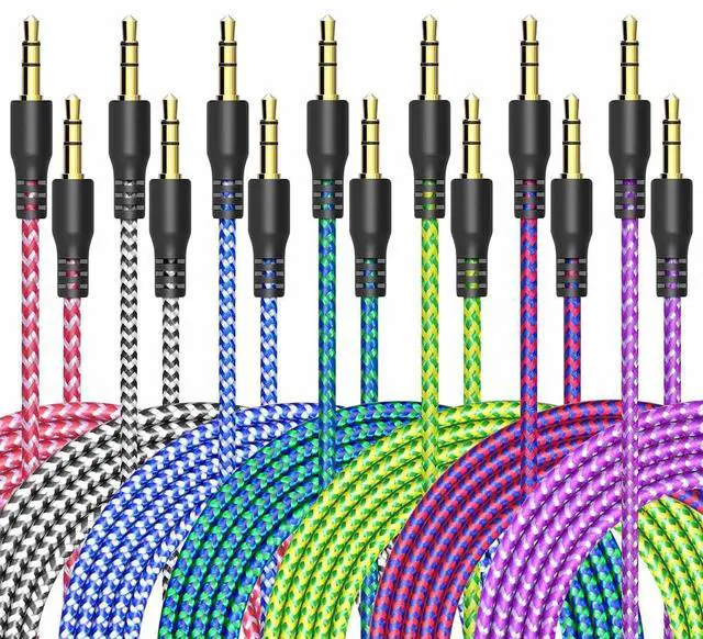 Main image of AUX Cord for Car, 7 Pack 3.5mm Auxiliary Audio Cable, Stereo AUX Cable with Flexible Nylon Braided Cords for Car iPad iPhone Samsung Galaxy Google Pixel Tablet PC Headphone Speaker Mic