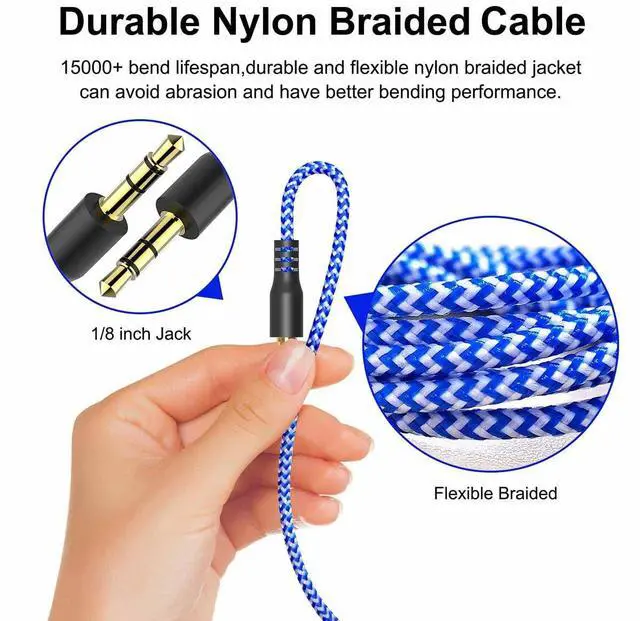 Alt view image 2 of 7 - AUX Cord for Car, 7 Pack 3.5mm Auxiliary Audio Cable, Stereo AUX Cable with Flexible Nylon Braided Cords for Car iPad iPhone Samsung Galaxy Google Pixel Tablet PC Headphone Speaker Mic