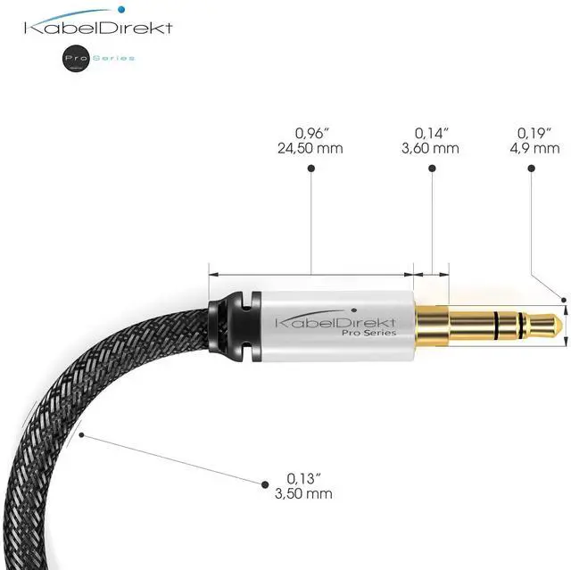 Alt view image 2 of 7 - Aux Cord 3.5mm Audio Cable 2ft Designed in Germany with Break-Proof Metal Plug (Headphone & aux Cable for iPhone/car/Laptop, Auxiliary Cord, 3.5mm Male to Male, Nylon) by CableDirect