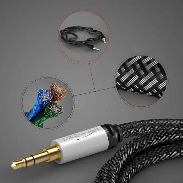 Alt view image 3 of 7 - Aux Cord 3.5mm Audio Cable 2ft Designed in Germany with Break-Proof Metal Plug (Headphone & aux Cable for iPhone/car/Laptop, Auxiliary Cord, 3.5mm Male to Male, Nylon) by CableDirect