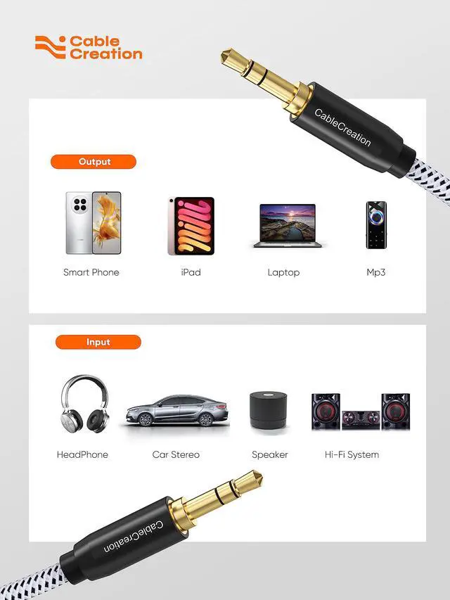 Alt view image 7 of 7 - Aux Cable (6FT/1.8M), 3.5mm Audio Cable Male to Male, 1/8 inch Auxiliary Stereo Jack Cord for Headphone, Phone, Car Stereos, Speaker and More(with Aux Port)