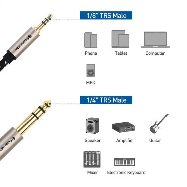 Alt view image 5 of 7 - Premium Braided 3.5mm to 1/4 Inch Audio Cable 6 ft (1/4 to 3.5mm Cable)