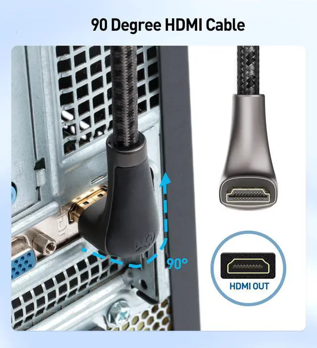 Alt view image 6 of 7 - 48Gbps Ultra HD 8K Right Angle HDMI Cable 6.6 ft (90 Degree HDMI Cable) with 8K@60Hz, 4K@240Hz and HDR Support in Black