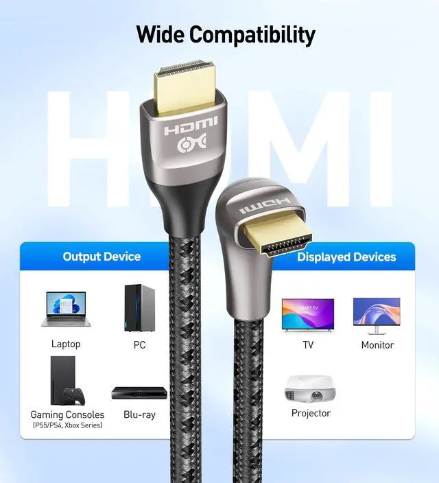 Alt view image 7 of 7 - 48Gbps Ultra HD 8K Right Angle HDMI Cable 6.6 ft (90 Degree HDMI Cable) with 8K@60Hz, 4K@240Hz and HDR Support in Black