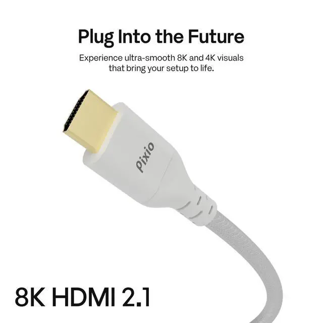 Alt view image 2 of 7 - White 8K HDMI 2.1 Cable Ultra Certified Ultra High Speed 6FT 8K 60Hz 4K 120Hz Nylon Braided, Gold Plated Connector, Anti-Breakage, HDR10+, dtsx, eARC, HDCP, Dolby Compatible