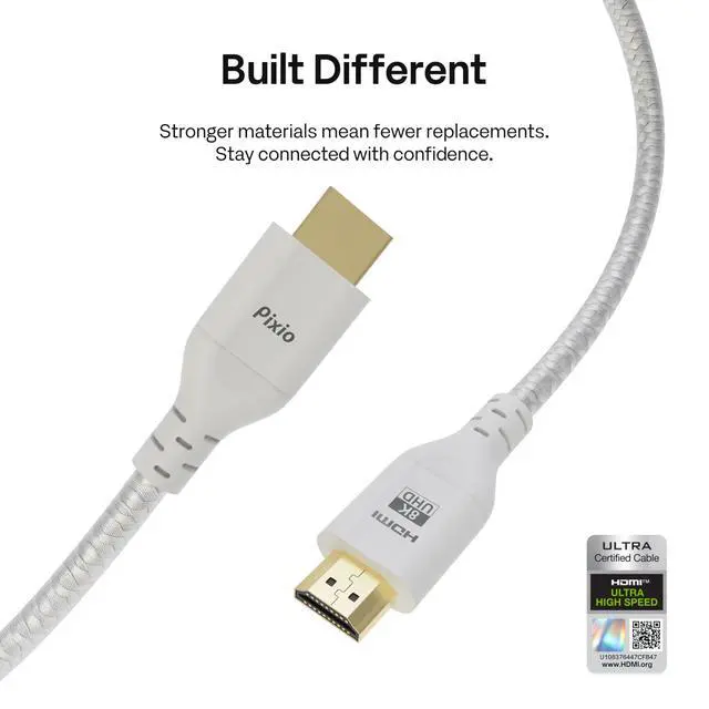Alt view image 4 of 7 - White 8K HDMI 2.1 Cable Ultra Certified Ultra High Speed 6FT 8K 60Hz 4K 120Hz Nylon Braided, Gold Plated Connector, Anti-Breakage, HDR10+, dtsx, eARC, HDCP, Dolby Compatible