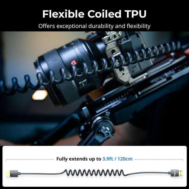 Alt view image 2 of 7 - Coiled HDMI Cable 2.0 (A to A), 4K@60Hz 18Gbps, High Speed Supports 3D, Flexible Durable TPU Camera Cable for BMPCC 4K/6K, for Panasonic S1H/GH5, etc., for Monitor, Gimbal - 4963