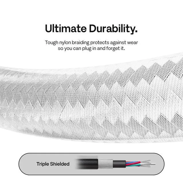 Alt view image 7 of 7 - White 8K HDMI 2.1 Cable Ultra Certified Ultra High Speed 6FT 8K 60Hz 4K 120Hz Nylon Braided, Gold Plated Connector, Anti-Breakage, HDR10+, dtsx, eARC, HDCP, Dolby Compatible