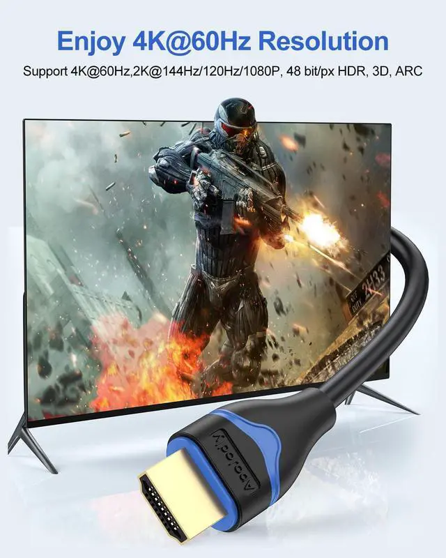 Alt view image 2 of 7 - 4K Short HDMI Cable 6 inch, HDMI Cord 0.5FT High Speed HDMI to HDMI Cable 2.0(4K@60Hz, 2K@144Hz, 1080P@120Hz, 18Gbps, HDR, 3D, HDCP 2.2, ARC) for HDTV, Switch, PS4/PS5, Xbox, Blu-ray, Monitor