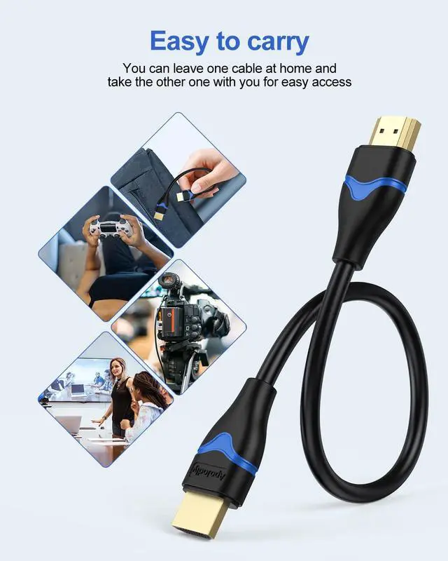 Alt view image 4 of 7 - 4K Short HDMI Cable 6 inch, HDMI Cord 0.5FT High Speed HDMI to HDMI Cable 2.0(4K@60Hz, 2K@144Hz, 1080P@120Hz, 18Gbps, HDR, 3D, HDCP 2.2, ARC) for HDTV, Switch, PS4/PS5, Xbox, Blu-ray, Monitor