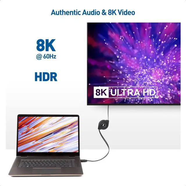 Alt view image 2 of 7 - 8K 60Hz / 4K 240Hz Retractable HDMI Cable with HDR Support - 3.3 Feet