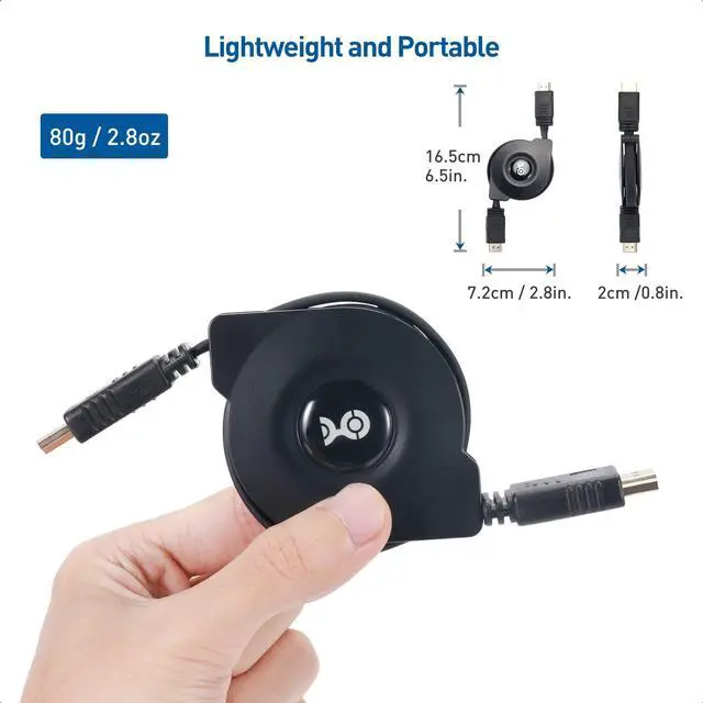 Alt view image 5 of 7 - 8K 60Hz / 4K 240Hz Retractable HDMI Cable with HDR Support - 3.3 Feet
