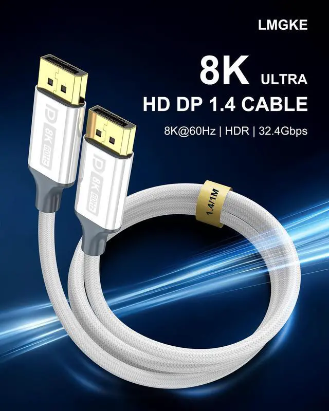 Alt view image 2 of 7 - DisplayPort 1.4 Cable to DisplayPort Cable8K@60Hz DP Cable 32.4Gbps, Digital Video and Audio Connection for HDR, FreeSync, G-Sync, DSC 1.2, DTS-HD Gaming Monitor, Graphics Card, TV, PC, Laptop