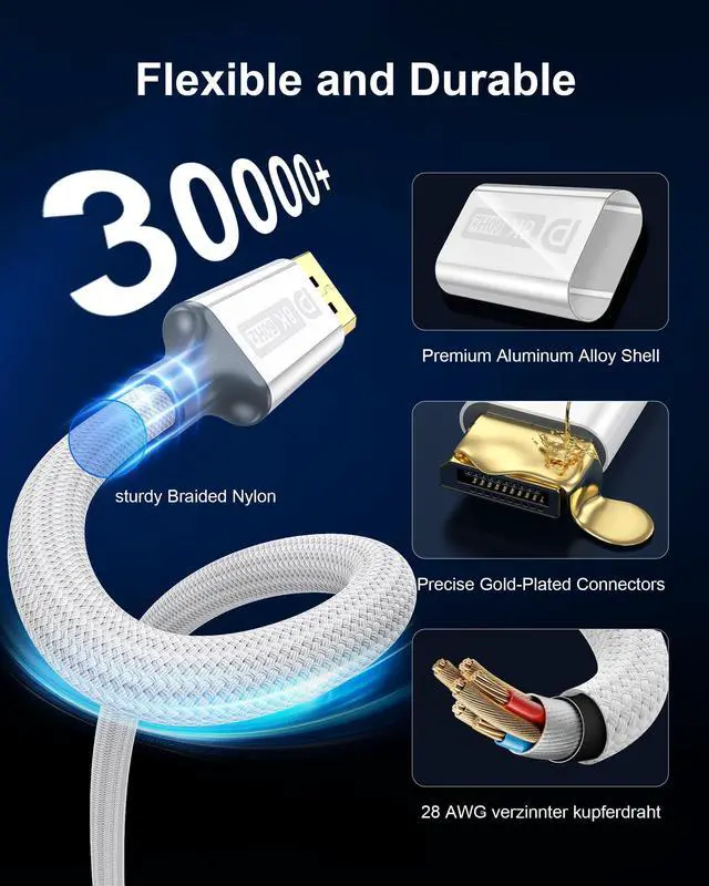 Alt view image 5 of 7 - DisplayPort 1.4 Cable to DisplayPort Cable8K@60Hz DP Cable 32.4Gbps, Digital Video and Audio Connection for HDR, FreeSync, G-Sync, DSC 1.2, DTS-HD Gaming Monitor, Graphics Card, TV, PC, Laptop