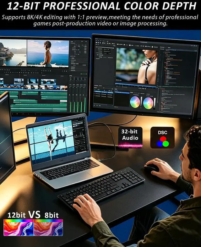 Alt view image 4 of 7 - 6.6FT DisplayPort Cable 2.1, DP to DP Cable 40Gbps 8K@120Hz 4K@240Hz 2K@360Hz, HDR, DSC, HDCP 2.3, Braided Display Port Cable Compatible with FreeSync G-Sync Gaming Monitor RTX 5090 4090 PC HDTV