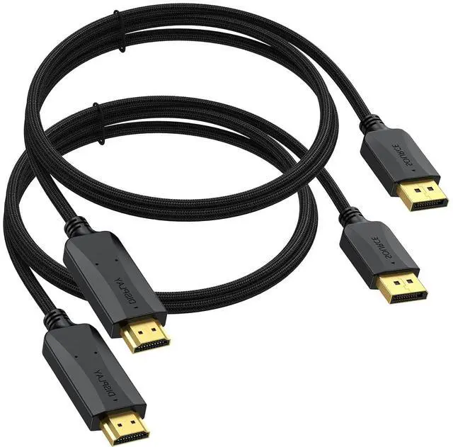 Main image of DisplayPort to HDMI Cable 6 feet 2-Pack, 4K Display Port DP to HDMI Display Adapter Male to Male Cord UHD 4K, 2K,1080P, Gold-Plated Braided Support Video and Audio for Dell, HP, NVIDIA,Samsung, More