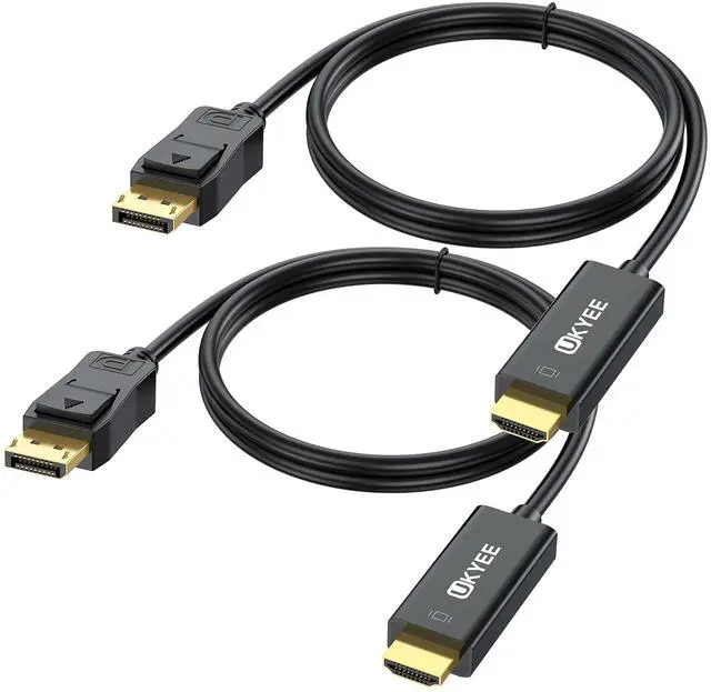Main image of 4K Displayport to HDMI Cable 6FT 2-Pack, Display Port (DP) to HDMI Adapter 6FT Male to Male Cord Converter for PCs to HDTV, Monitor, Projector.