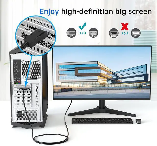 Alt view image 4 of 7 - 4K Displayport to HDMI Cable 6FT 2-Pack, Display Port (DP) to HDMI Adapter 6FT Male to Male Cord Converter for PCs to HDTV, Monitor, Projector.