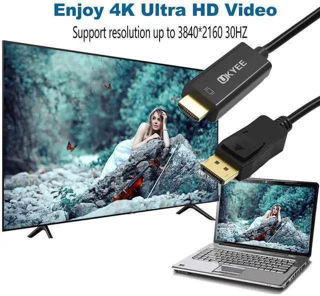 Alt view image 3 of 7 - 4K Displayport to HDMI Cable 6FT 2-Pack, Display Port (DP) to HDMI Adapter 6FT Male to Male Cord Converter for PCs to HDTV, Monitor, Projector.