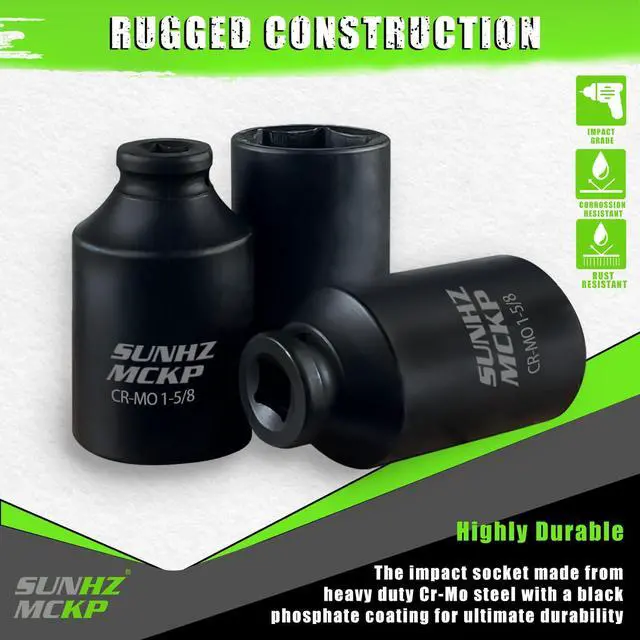 Alt view image 4 of 7 - 1/2 Inch Drive Impact Socket, SAE 1-5/8 In Deep 6 Point Socket, CR-MO, Axle Nut Impact Grade Socket for Easy Removal
