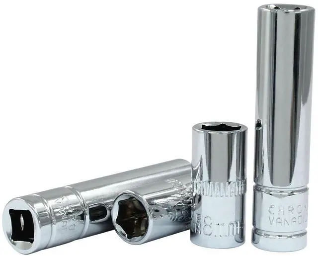 Main image of 4 Pcs 1/4 Inch Drive 8mm Shallow & Deep Socket Set, 6 Point Chrome Vanadium Steel Metric Sockets, Mirror Finish