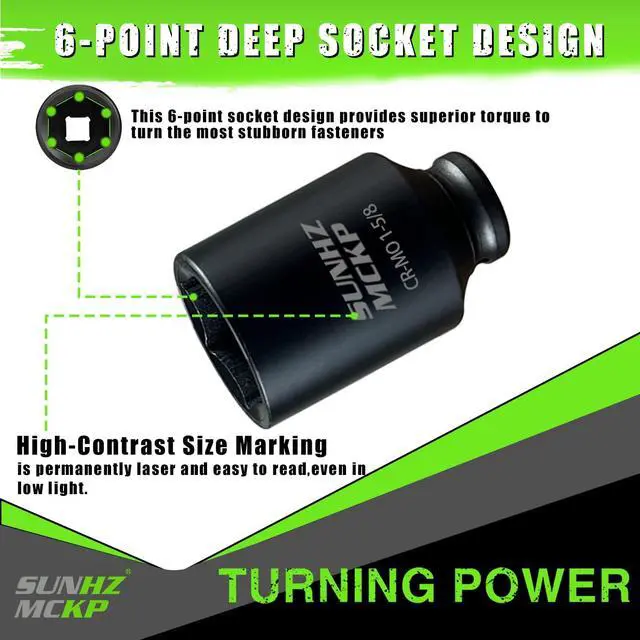 Alt view image 3 of 7 - 1/2 Inch Drive Impact Socket, SAE 1-5/8 In Deep 6 Point Socket, CR-MO, Axle Nut Impact Grade Socket for Easy Removal