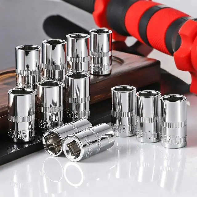 Alt view image 7 of 7 - 12-Piece Durable 1/4" Drive 10mm Socket Set Shallow, 6-Point, Cr-V Steel & Corrosion-Resistant