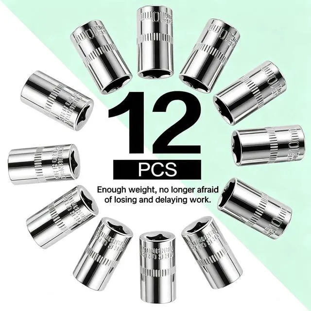 Alt view image 2 of 7 - 12-Piece Durable 1/4" Drive 10mm Socket Set Shallow, 6-Point, Cr-V Steel & Corrosion-Resistant