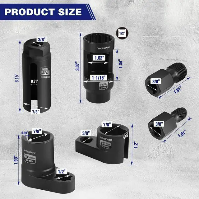 Alt view image 2 of 7 - 6PCS O2 Oxygen Sensor Socket, Automotive 3/8" 1/2" Drive x 1-1/16" 7/8" 27mm 22mm O2 Sensor Socket Removal Tool and Thread Chaser Set, for Oil Pressure Vacuum Thermal Oxygen Sensors
