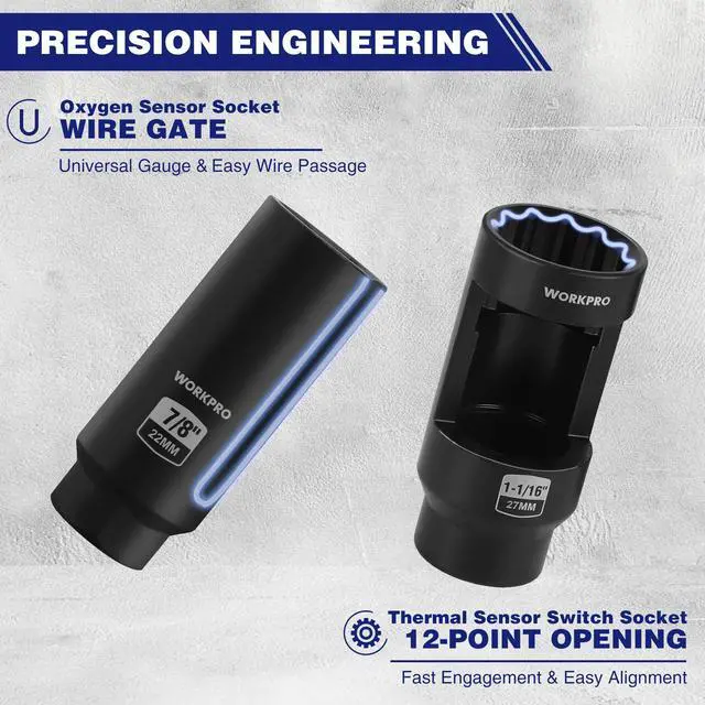 Alt view image 5 of 7 - 6PCS O2 Oxygen Sensor Socket, Automotive 3/8" 1/2" Drive x 1-1/16" 7/8" 27mm 22mm O2 Sensor Socket Removal Tool and Thread Chaser Set, for Oil Pressure Vacuum Thermal Oxygen Sensors