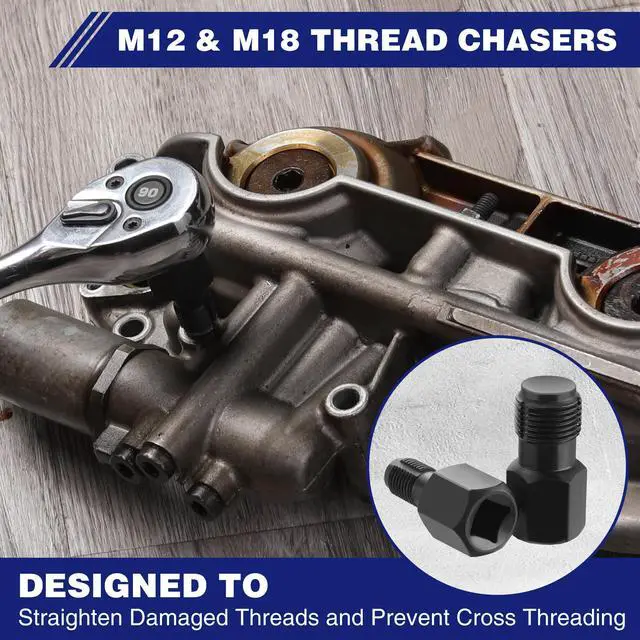 Alt view image 6 of 7 - 6PCS O2 Oxygen Sensor Socket, Automotive 3/8" 1/2" Drive x 1-1/16" 7/8" 27mm 22mm O2 Sensor Socket Removal Tool and Thread Chaser Set, for Oil Pressure Vacuum Thermal Oxygen Sensors