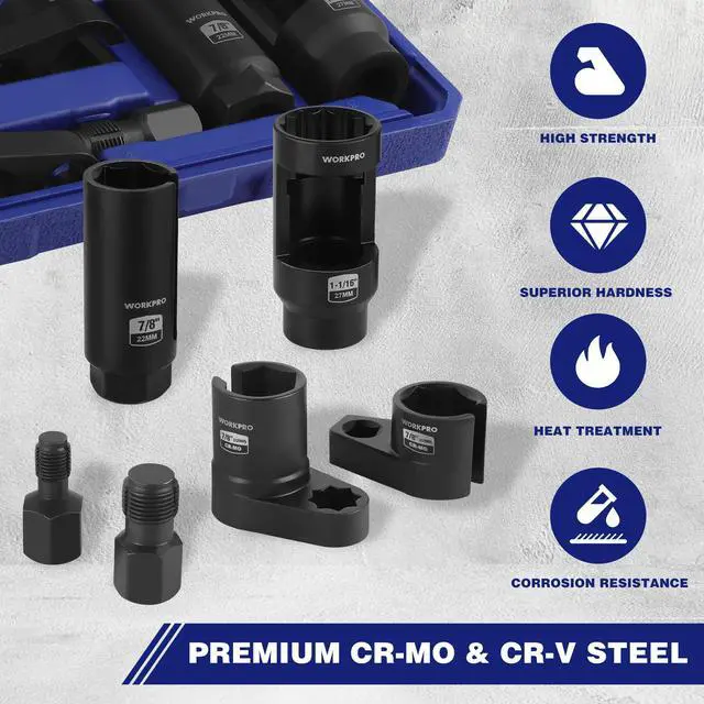 Alt view image 7 of 7 - 6PCS O2 Oxygen Sensor Socket, Automotive 3/8" 1/2" Drive x 1-1/16" 7/8" 27mm 22mm O2 Sensor Socket Removal Tool and Thread Chaser Set, for Oil Pressure Vacuum Thermal Oxygen Sensors