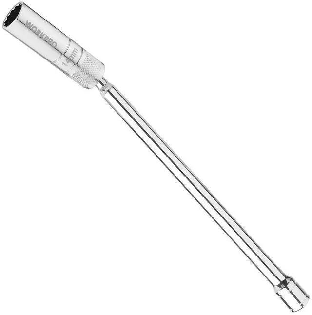 Main image of 14mm Magnetic Spark Plug Socket with Swivel Thin Wall, 3/8" Drive x 12" Total Length, 360 Degree Swivel, 12 Point