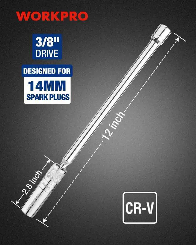 Alt view image 3 of 7 - 14mm Magnetic Spark Plug Socket with Swivel Thin Wall, 3/8" Drive x 12" Total Length, 360 Degree Swivel, 12 Point