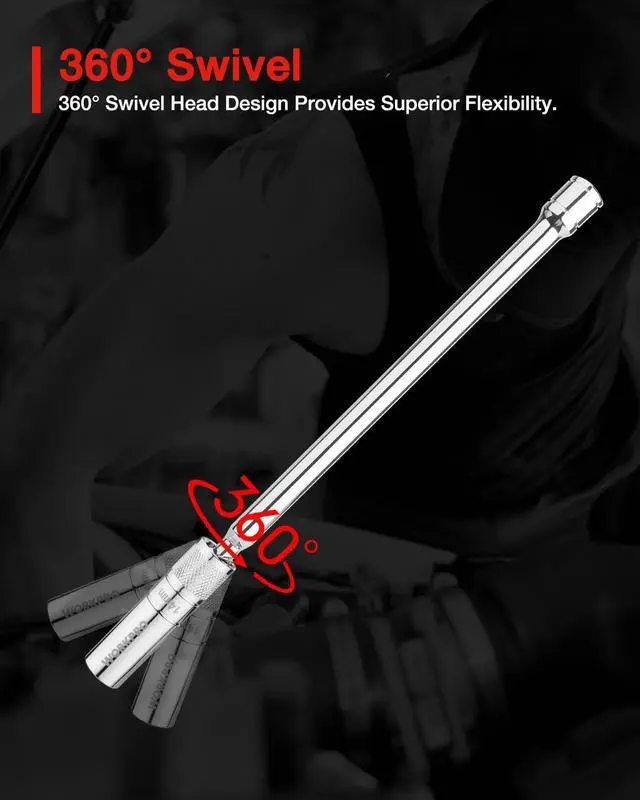 Alt view image 5 of 7 - 14mm Magnetic Spark Plug Socket with Swivel Thin Wall, 3/8" Drive x 12" Total Length, 360 Degree Swivel, 12 Point