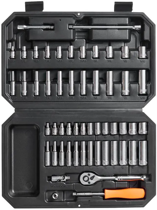 Main image of Socket Set, 1/4 Inch Drive Socket and Ratchet Set, 6-Point Socket Opening, 54 Pieces Tool Set SAE and Metric, Deep and Standard Sockets, 5/32-9/16 in, 4-14 mm, with Accessories, Storage Case