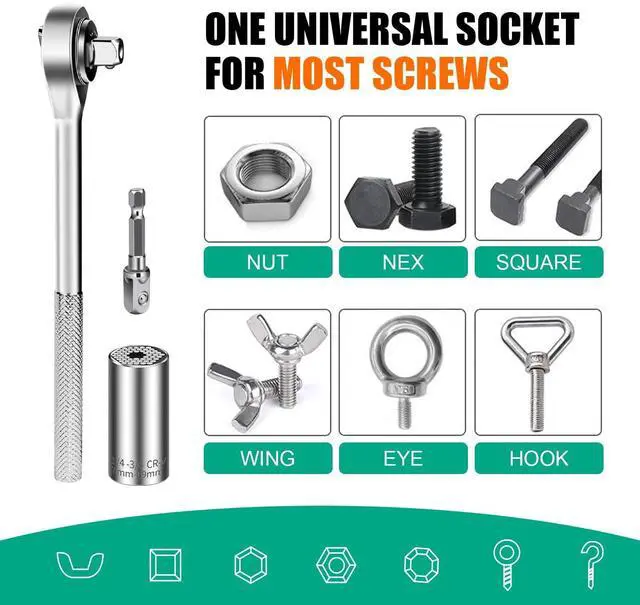 Alt view image 6 of 7 - 3pcs Universal Socket Wrench Ratchet Useful Tool Sets Adapter Retract & Power Drill (1/4in-3/4in) for Men Him Husband Dad Father DIY Handyman Women